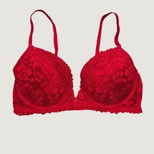 Rose + Vine Lace Underwire Bra Womens 34D 36C Red Floral Coquette Romantic